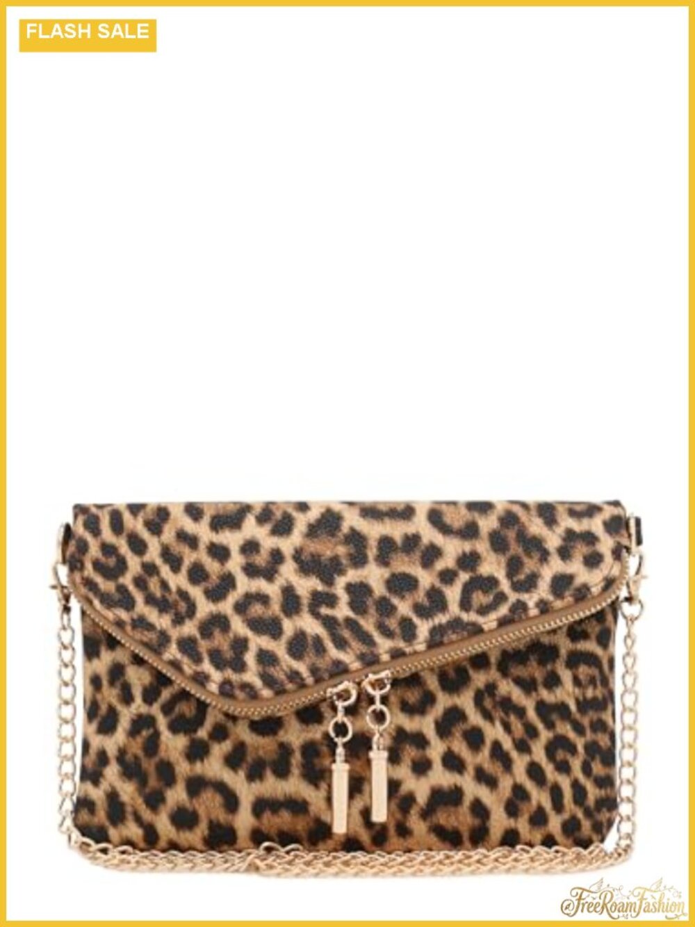 Envelope Wristlet Clutch Crossbody Bag with Chain Strap Faux Leather Animal